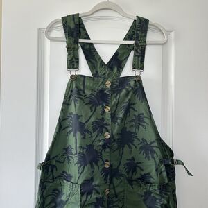 Monthorigin Baggy Loose Rompers Overalls Womens Sz M Green Blue Palm Trees